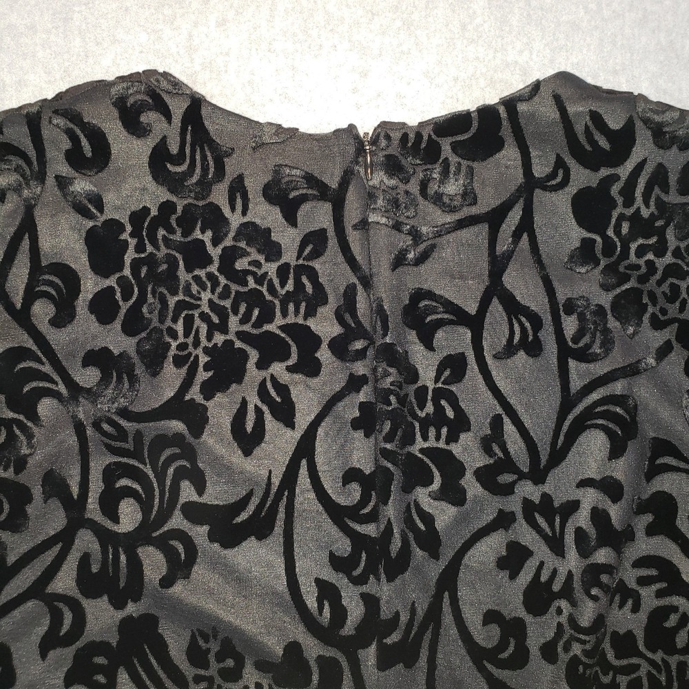Vintage Caron Velvet Embossed Top Blouse Womens Black Sz 14 Lined Sheer Sleeves - Picture 10 of 14